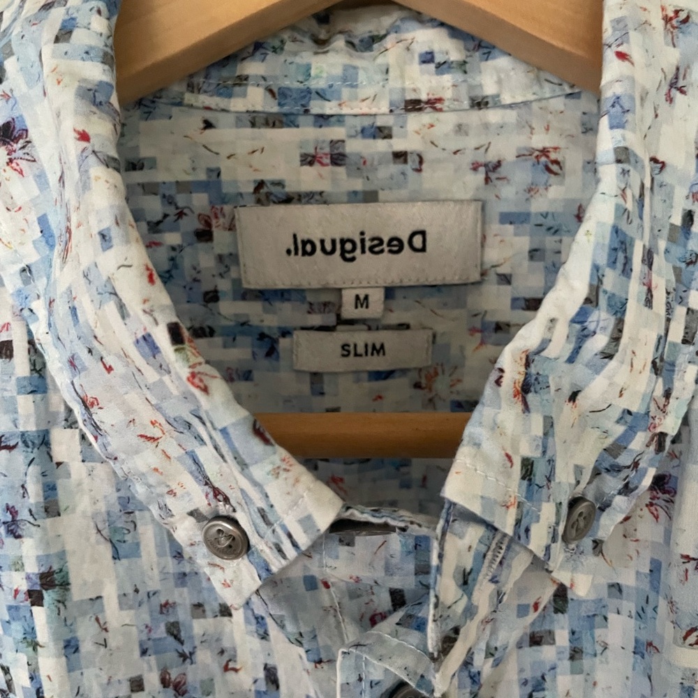 Desigual Blue and White Patterned 100% cotton Men’s Button down Shirt - Picture 4 of 11